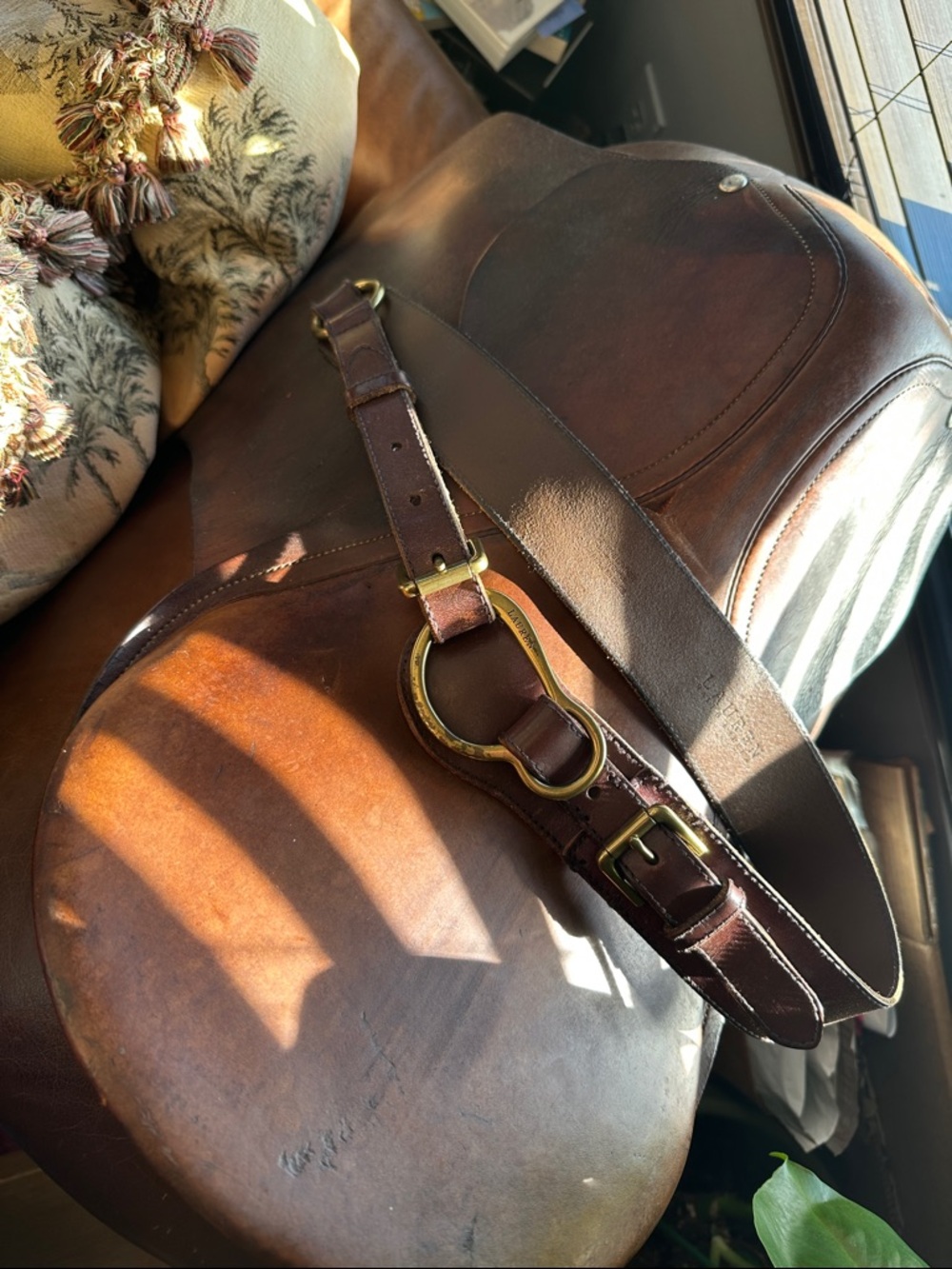 Ralph Lauren Equestrian Belt. Rich dark brown with brass hardware Vintage